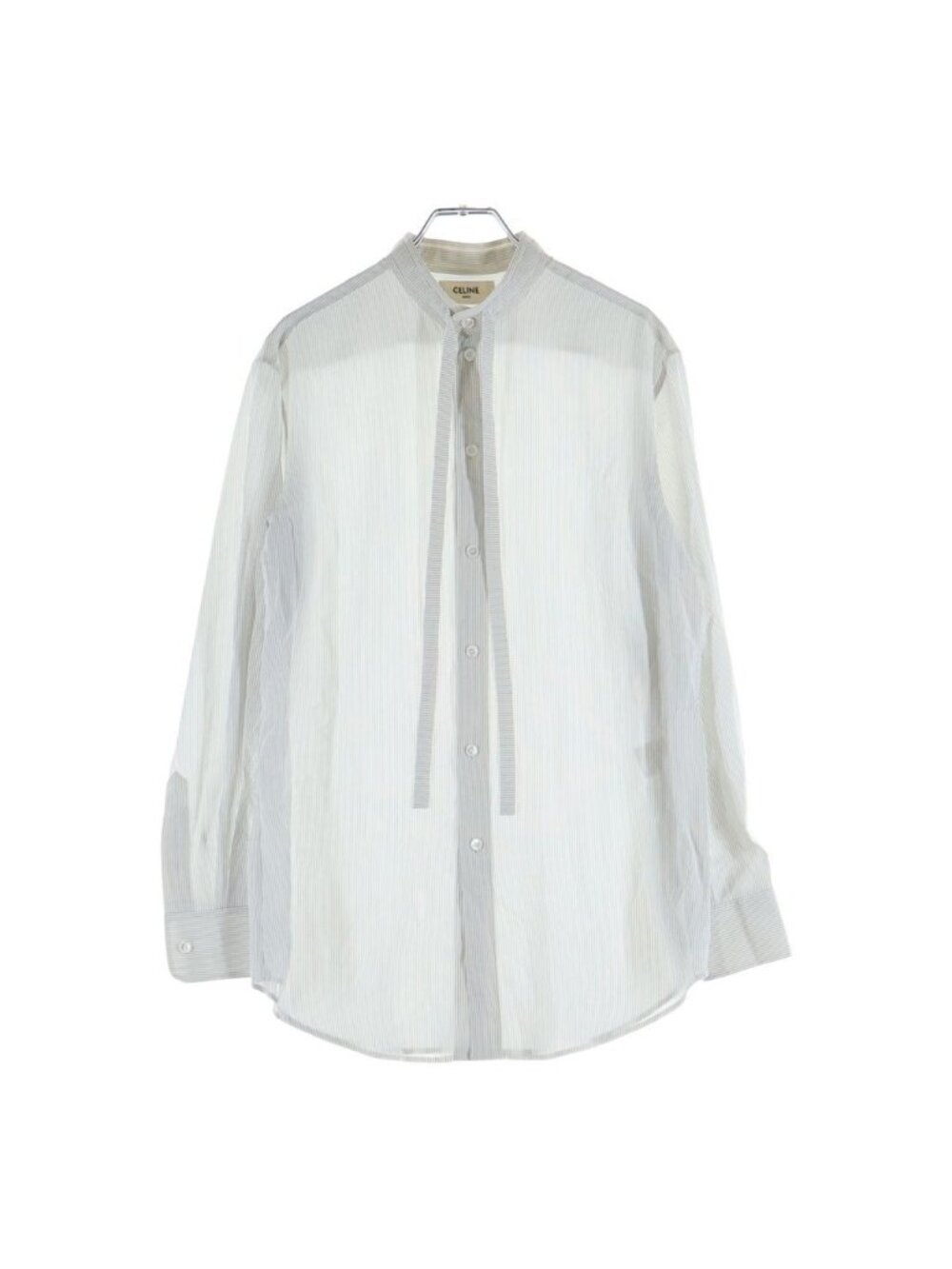 Celine Striped Silk Bowtie Long Sleeve Shirt Blouse White